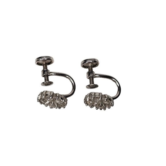 Dainty Tru Kay Sterling Earrings Rhinestone Screwback Vintage 3/8" diame… - Picture 8 of 10